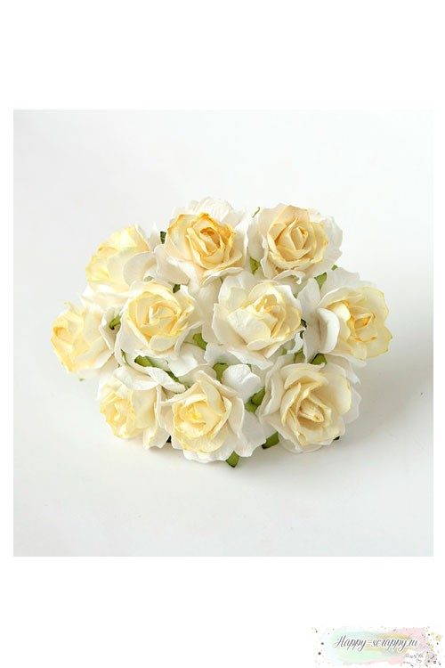 Кудрявая роза 3 см - белый-св.желтый (1 шт)