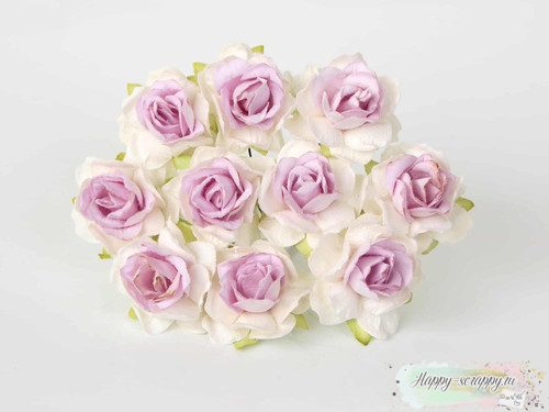 Кудрявые розы 3 см. Бело - св.сиреневые
