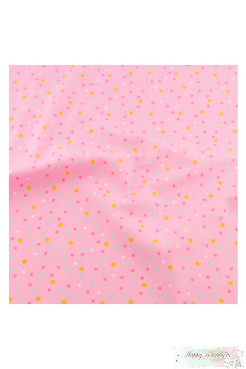 Ткань разноцветные точки на розовом