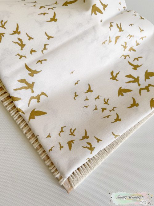 Ткань золотые птицы на белом
