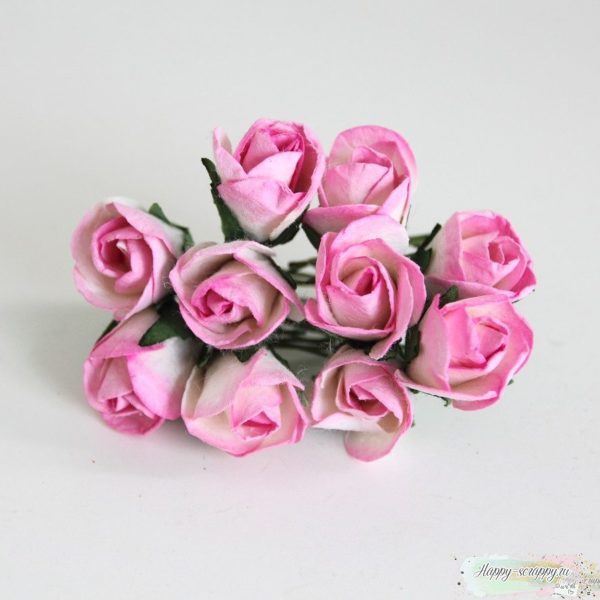 Бутоны роз полу раскрытые большие розово-белые 1 шт.