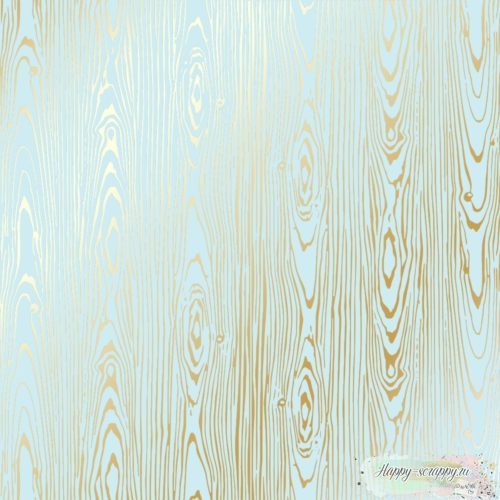 Лист односторонней бумаги с фольгированием Golden Wood Texture Blue