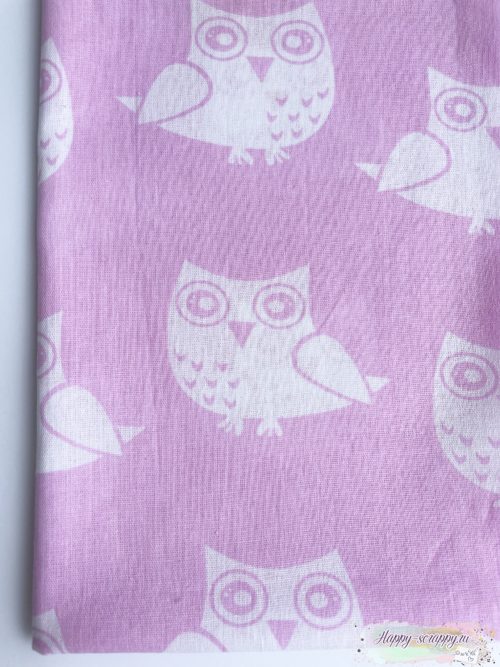 Ткань белые совы на розовом 50x70 см